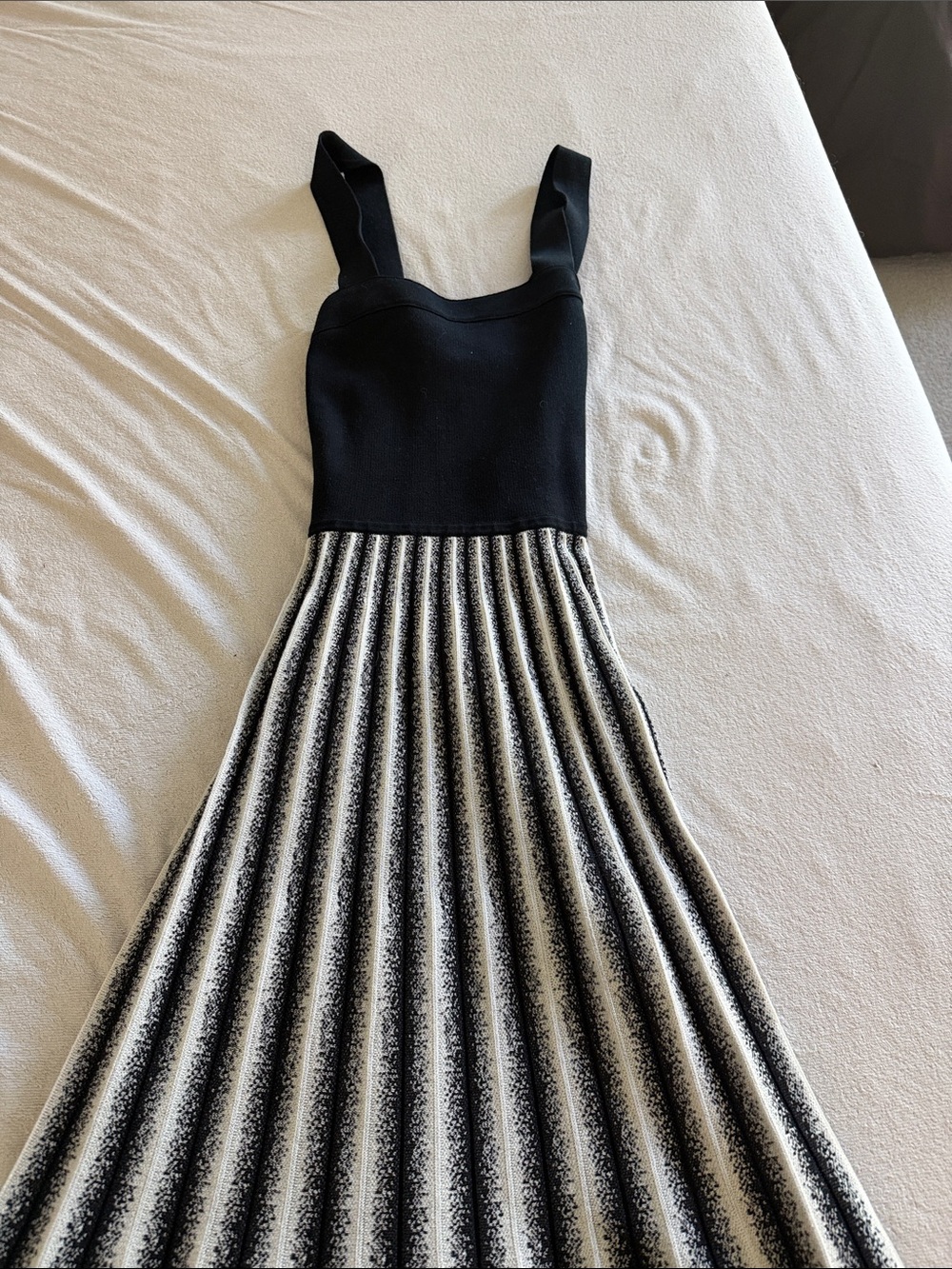 Derek Lam Black Bodice with Ivory-and-Black Pleated Midi dress